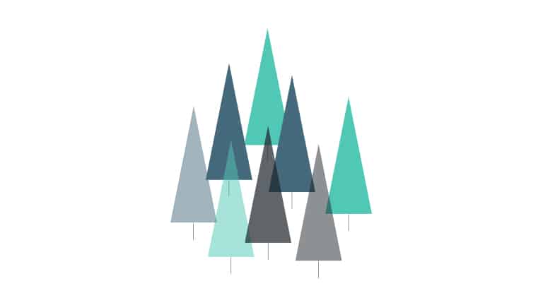 Stylised image of blue, grey, and green triangles representing Christmas trees