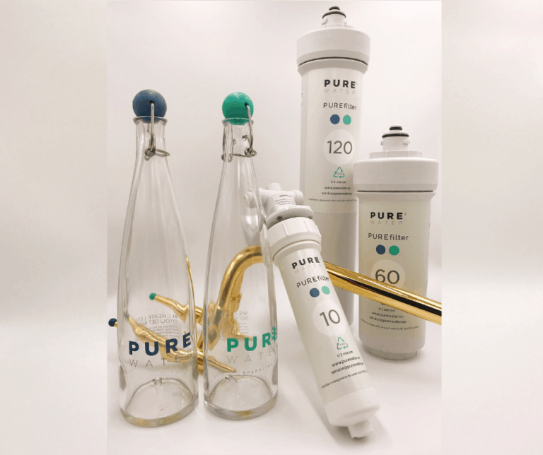 PURE WATER production collection. PUREclassic bottle, PUREslim Brass and NEW PUREfilter range.